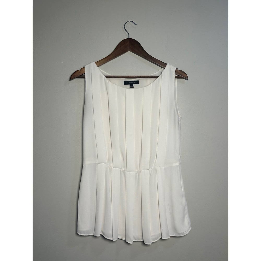 Banana Republic Womens White Pleated Sleeveless Peplum Blouse Top Size 4